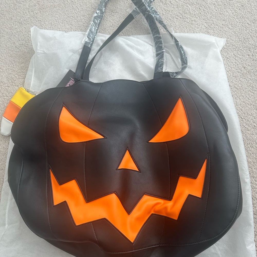 Dolls Kill goth Black and Orange Pumpkin Tote